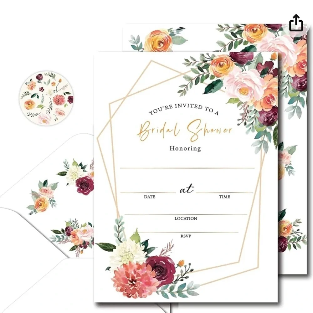 20 Floral Bridal Shower Invitations With Envelopes